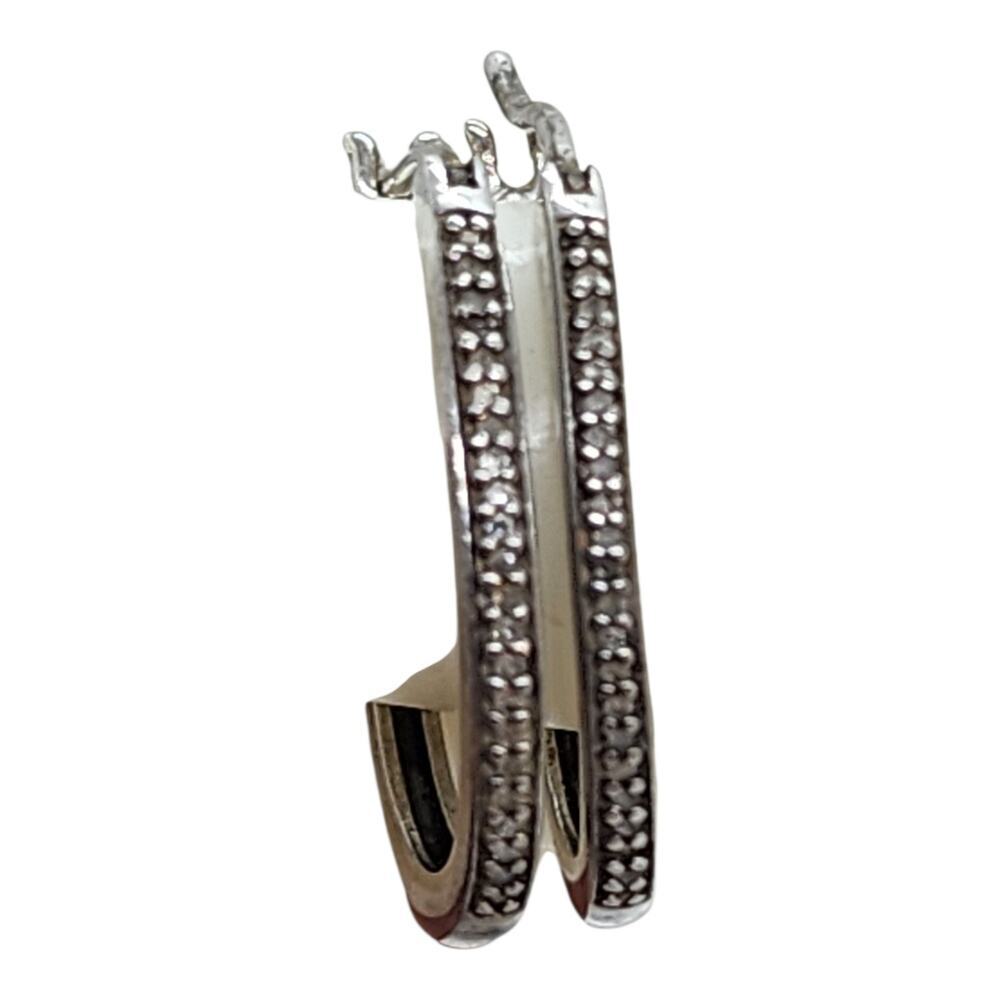 Sterling Silver Diamond Hoop Earrings Pave Set Oval Hoops Vintage Style - Picture 6 of 16